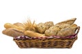 Basket with a bread assortment isolated on white