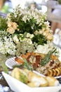 Basket with bread and cake with occasional blur