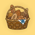 basket of bread and pastries pop art raster