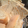 Basket with bread and piadina romagnola