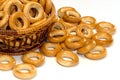 Basket with bread ring on a white background