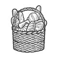 basket of bread sketch raster illustration