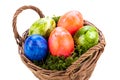 Basket of brightly coloured Easter Eggs Royalty Free Stock Photo