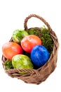 Basket of brightly coloured Easter Eggs Royalty Free Stock Photo