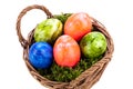 Basket of brightly coloured Easter Eggs Royalty Free Stock Photo