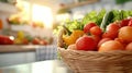 A basket of a bunch of vegetables in the kitchen on top of counter, AI Royalty Free Stock Photo