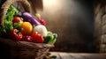 A basket of a bunch of vegetables in the middle, AI Royalty Free Stock Photo