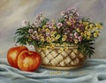 Basket with buttercups and apples