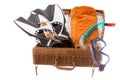 Basket case with beach equipment