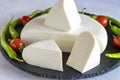 Soft feta cheese on wood background. Close up Royalty Free Stock Photo