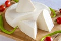 Soft feta cheese on wood background. Close up Royalty Free Stock Photo