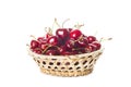 Basket with cherries isolated on a white background Royalty Free Stock Photo