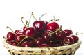 Basket with cherries isolated on a white background Royalty Free Stock Photo