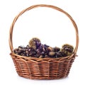 Basket with chestnuts isolated on a white background Royalty Free Stock Photo