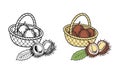 Basket of chestnuts with open burrs and leaf Royalty Free Stock Photo