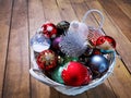 Basket with Christmas balloons various colorful