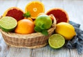 Basket with citrus fresh fruits Royalty Free Stock Photo