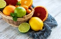 Basket with citrus fresh fruits Royalty Free Stock Photo