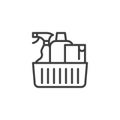 Basket for cleaning with detergents line icon