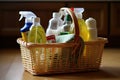 a basket of cleaning supplies, ready for a spring clean