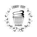 Basket With Clothes. Laundry Room Vintage Label Badge