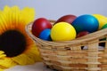 Basket of colored eggs Royalty Free Stock Photo