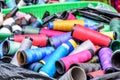 Basket of colored thread for flying kites