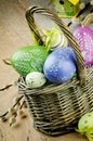 Basket with colorful Easter eggs Royalty Free Stock Photo