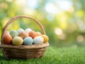 Basket with colorful Easter eggs Royalty Free Stock Photo