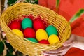 Basket with colorful Easter eggs Royalty Free Stock Photo