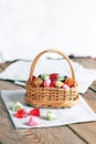 Basket with colorful sweet candies Royalty Free Stock Photo