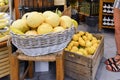 Basket and crate of lemons