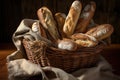 basket of crusty artisan baguettes, each one different Royalty Free Stock Photo