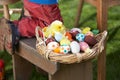 Basket Of Decorated Easter Eggs In basket