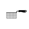 Basket for deep fat fryer. Outline icon of rectangular metal mesh box with handle. Black simple illustration. Contour isolated Royalty Free Stock Photo