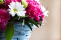 Basket dianthus flowers, carnation pink in bouquet, sweet william