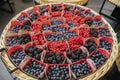 Basket with different fruits of the forest, such as blueberries, raspberries and redcurrants Royalty Free Stock Photo