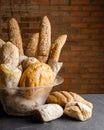 Basket with different types of breads Royalty Free Stock Photo