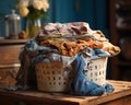 Basket with dirty clothes. Blurred background