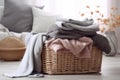 Basket dirty clothes and towels. Generate Ai