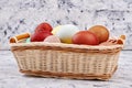 Basket with dyed chicken eggs.