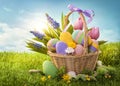 Basket with easter eggs Royalty Free Stock Photo