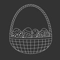 Basket easter eggs in doodle style, vector illustration. Religion holiday in april, spring event. Isolated white element