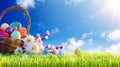 Basket of Easter Eggs With Flowers Royalty Free Stock Photo