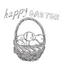 Basket of Easter eggs outline. Hand drawn letters