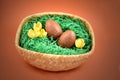 Basket of easter eggs stock images Royalty Free Stock Photo