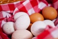 basket with eggs and spoon Royalty Free Stock Photo