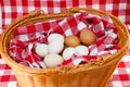 basket with eggs and spoon Royalty Free Stock Photo