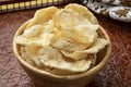 Basket with Emping, a type of Indonesian chips close up Royalty Free Stock Photo