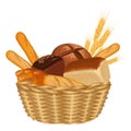 Basket filled with baked goods realistic style illustration on white Royalty Free Stock Photo